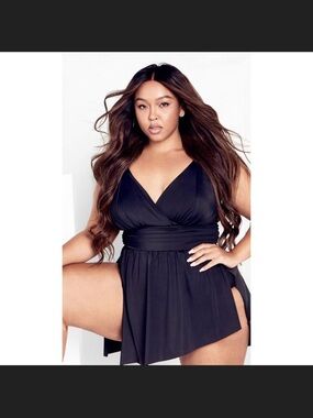 Plus Size Black S asymmetrical Wrap Swimdress  city chic brand